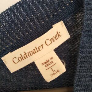 Coldwater Creek  L  v-neck 3/4 sleeve sheer knit - slate blue